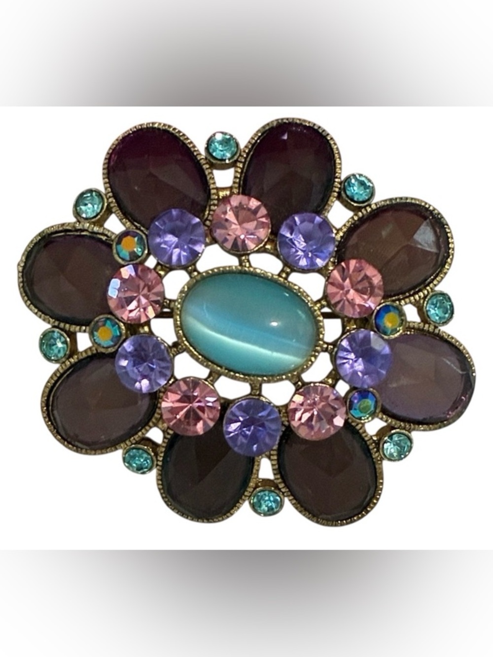 VINTAGE COLOURFUL BROOCH GOLD TONE